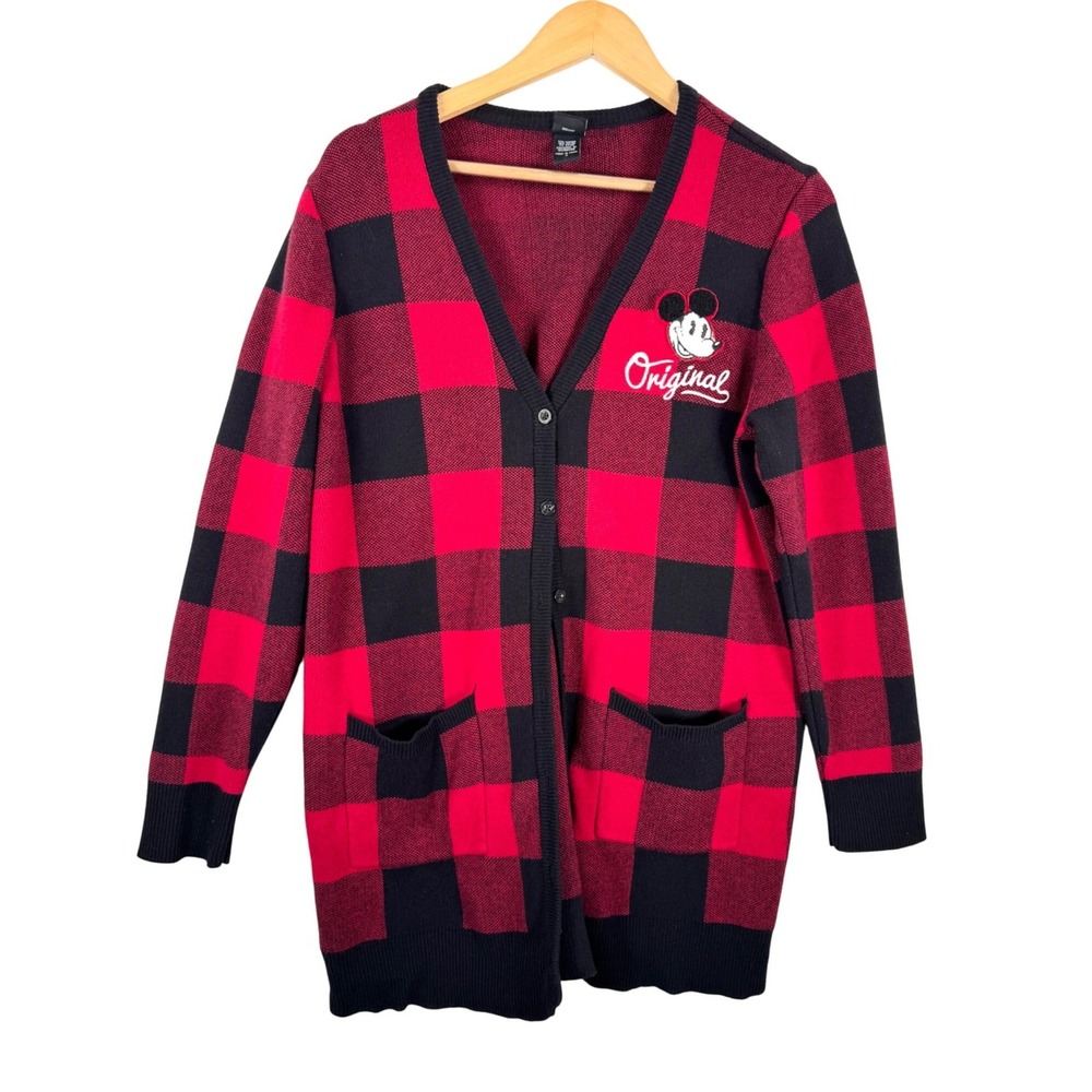 Disney mickey mouse plaid embroidered cardigan academia preppy sz XL